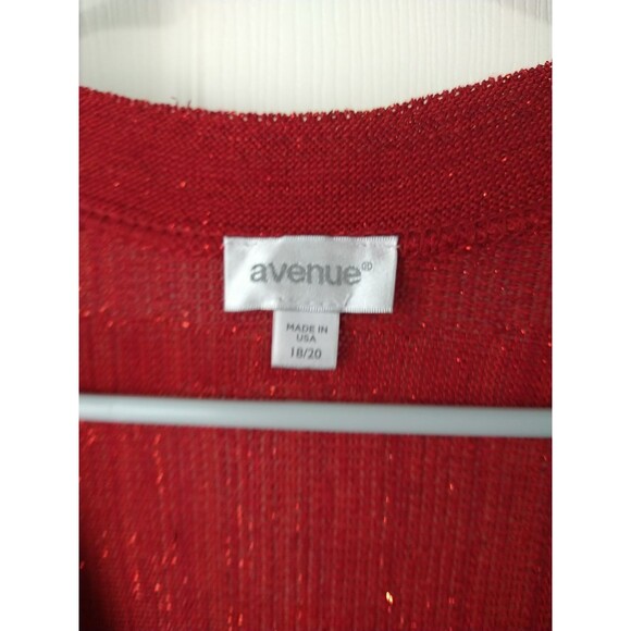 Avenue Woman Red Sweater SS Drop Shoulder Shimmer Striped V Neck Sparkle Tunic - Picture 3 of 9